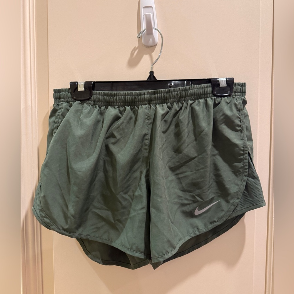Army green NIKE running shorts
